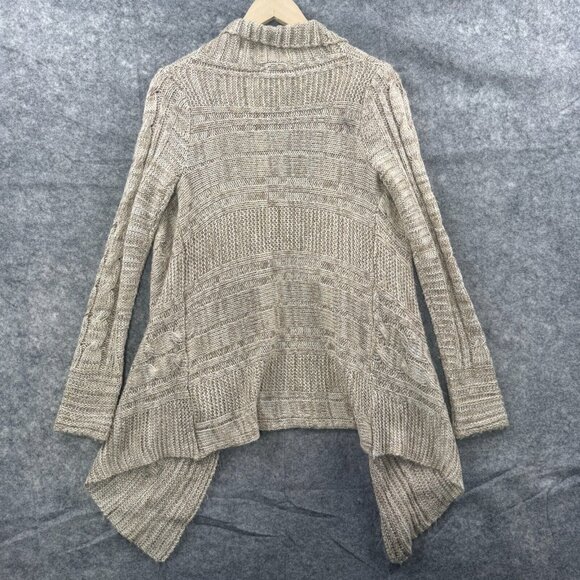 Cache Cardigan Sweater Womens Size Small Beige Open Waterfall Knit Cascading - Picture 2 of 8